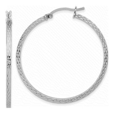 Sterling Silver 40mm Diamond-Cut Square Tube Hoop Earrings