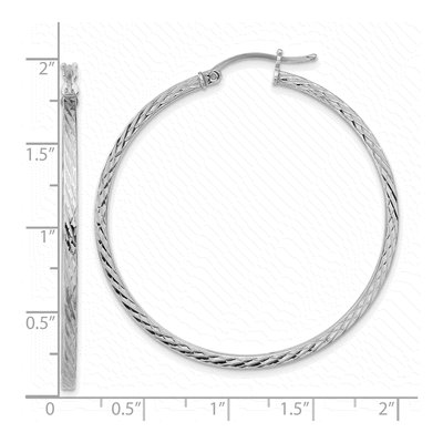 Sterling Silver 45mm Diamond-Cut Square Tube Hoop Earrings – view 5