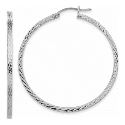 Sterling Silver 45mm Diamond-Cut Square Tube Hoop Earrings