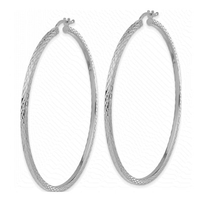 Sterling Silver 60mm Diamond-Cut Square Tube Hoop Earrings – view 3