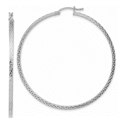 Sterling Silver 60mm Diamond-Cut Square Tube Hoop Earrings