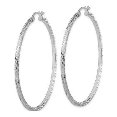 Sterling Silver 55mm Diamond-Cut Square Tube Hoop Earrings – view 3