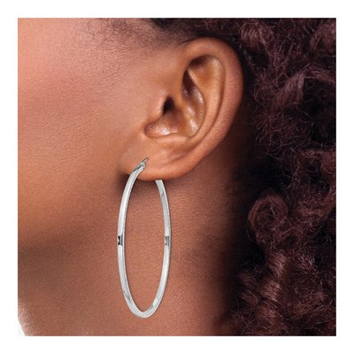 Sterling Silver 55mm Diamond-Cut Square Tube Hoop Earrings – view 4