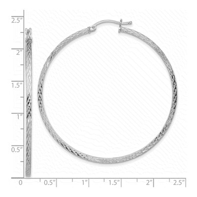 Sterling Silver 55mm Diamond-Cut Square Tube Hoop Earrings – view 5