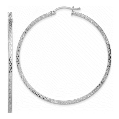 Sterling Silver 55mm Diamond-Cut Square Tube Hoop Earrings