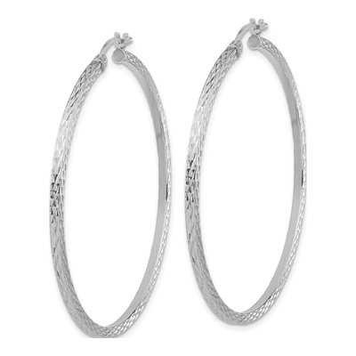 Sterling Silver 50mm Diamond-Cut Square Tube Hoop Earrings – view 3