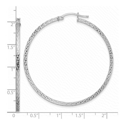 Sterling Silver 50mm Diamond-Cut Square Tube Hoop Earrings – view 5