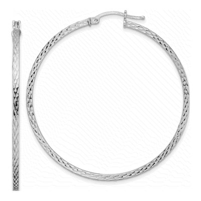 Sterling Silver 50mm Diamond-Cut Square Tube Hoop Earrings
