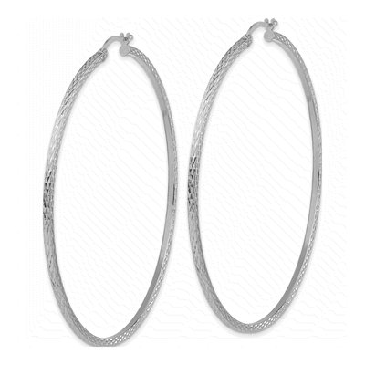 Sterling Silver 72mm Diamond-Cut Square Tube Hoop Earrings – view 3