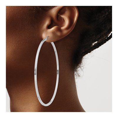 Sterling Silver 72mm Diamond-Cut Square Tube Hoop Earrings – view 4