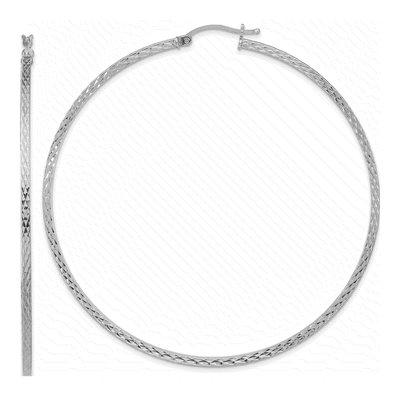 Sterling Silver 72mm Diamond-Cut Square Tube Hoop Earrings