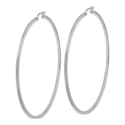 Sterling Silver 81mm Diamond-Cut Square Tube Hoop Earrings – view 3