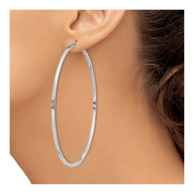 Sterling Silver 81mm Diamond-Cut Square Tube Hoop Earrings – view 4