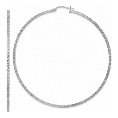 Sterling Silver 81mm Diamond-Cut Square Tube Hoop Earrings