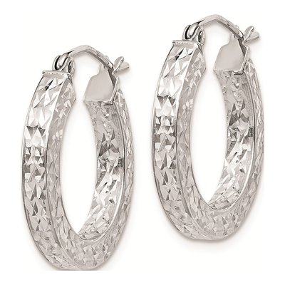 Sterling Silver 20mm Diamond-Cut Square Tube Hoop Earrings – view 3