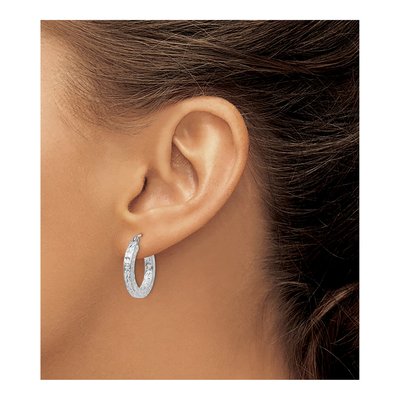 Sterling Silver 20mm Diamond-Cut Square Tube Hoop Earrings – view 4