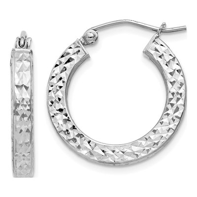 Sterling Silver 20mm Diamond-Cut Square Tube Hoop Earrings