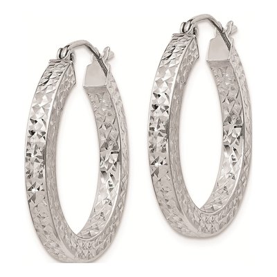 Sterling Silver 25mm Diamond-Cut Square Tube Hoop Earrings – view 3