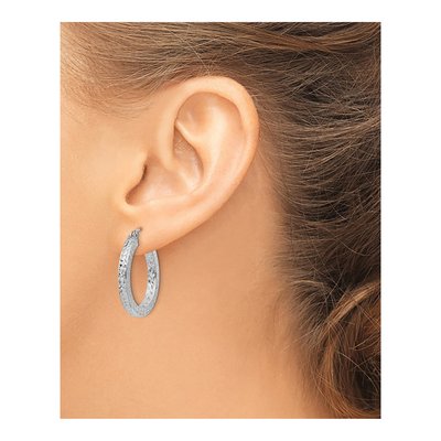 Sterling Silver 25mm Diamond-Cut Square Tube Hoop Earrings – view 4