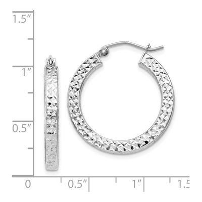 Sterling Silver 25mm Diamond-Cut Square Tube Hoop Earrings – view 5