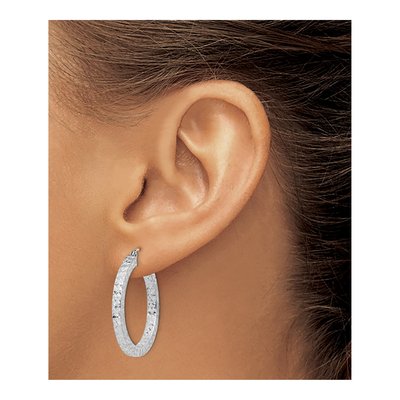 Sterling Silver 30mm Diamond-Cut Square Tube Hoop Earrings – view 4