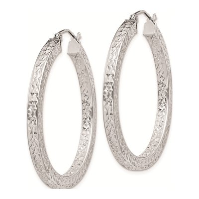 Sterling Silver 35mm Diamond-Cut Square Tube Hoop Earrings – view 3