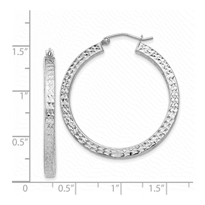 Sterling Silver 35mm Diamond-Cut Square Tube Hoop Earrings – view 5