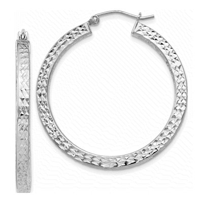 Sterling Silver 35mm Diamond-Cut Square Tube Hoop Earrings