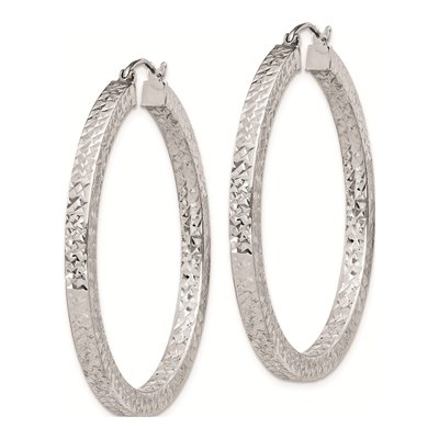 Sterling Silver 40mm Diamond-Cut Square Tube Hoop Earrings – view 3