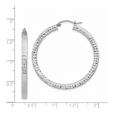 Sterling Silver 40mm Diamond-Cut Square Tube Hoop Earrings – view 5