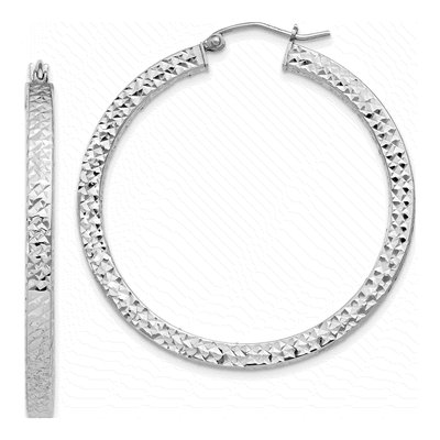 Sterling Silver 40mm Diamond-Cut Square Tube Hoop Earrings