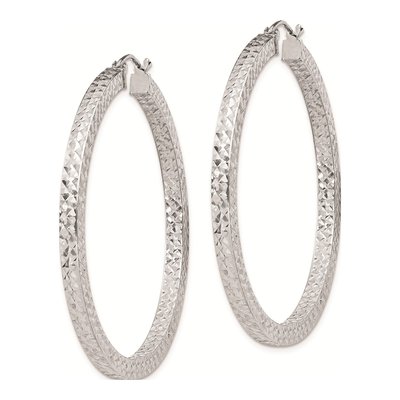 Sterling Silver 45mm Diamond-Cut Square Tube Hoop Earrings – view 3