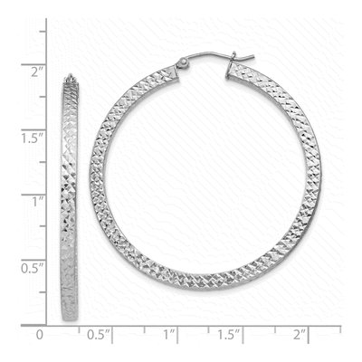 Sterling Silver 45mm Diamond-Cut Square Tube Hoop Earrings – view 5