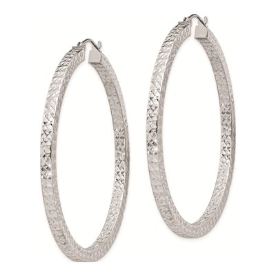 Sterling Silver 50mm Diamond-Cut Square Tube Hoop Earrings – view 3