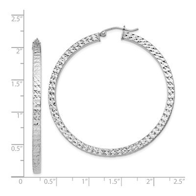 Sterling Silver 50mm Diamond-Cut Square Tube Hoop Earrings – view 5