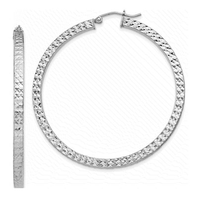 Sterling Silver 50mm Diamond-Cut Square Tube Hoop Earrings