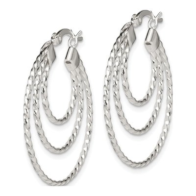Sterling Silver 30mm Textured Triple Hoop Earrings – view 3