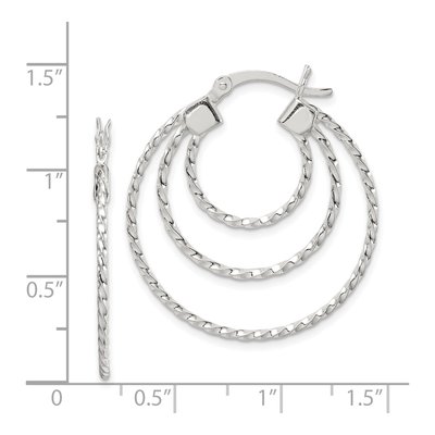 Sterling Silver 30mm Textured Triple Hoop Earrings – view 5
