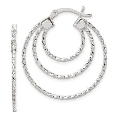 Sterling Silver 30mm Textured Triple Hoop Earrings