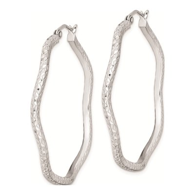 Sterling Silver 40mm Wavy Diamond-Cut Hoop Earrings – view 3