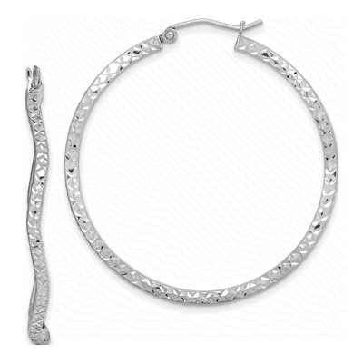 Sterling Silver 40mm Wavy Diamond-Cut Hoop Earrings