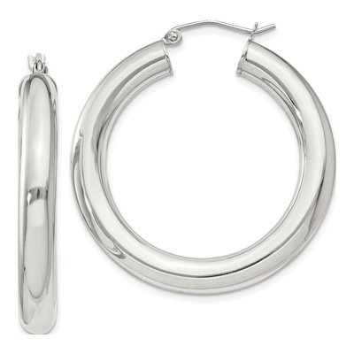Sterling Silver 37mm Round Hoop Earrings