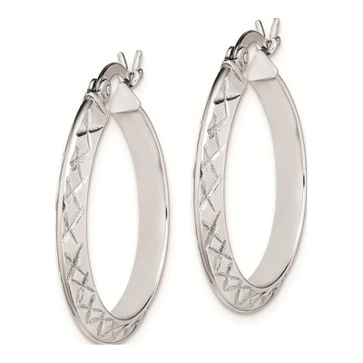 Sterling Silver 25mm Diamond-Cut Knife Edge Hoop Earrings – view 3