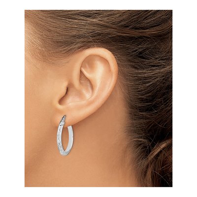 Sterling Silver 25mm Diamond-Cut Knife Edge Hoop Earrings – view 4