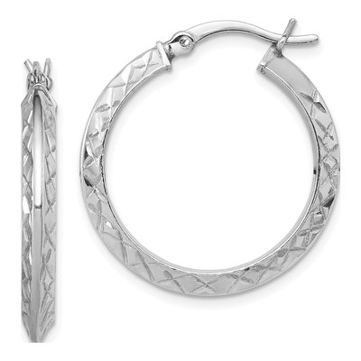 Sterling Silver 25mm Diamond-Cut Knife Edge Hoop Earrings