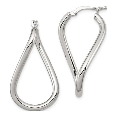 Sterling Silver 28mm Twisted Oval Hoop Earrings