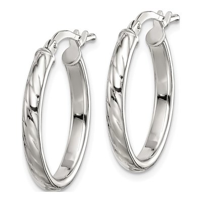 Sterling Silver 22mm Textured Oval Hoop Earrings – view 3