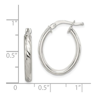 Sterling Silver 22mm Textured Oval Hoop Earrings – view 5