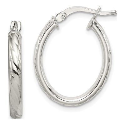 Sterling Silver 22mm Textured Oval Hoop Earrings