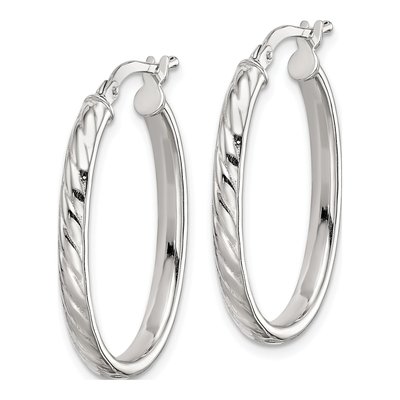 Sterling Silver Textured Oval Hoop Earrings – view 3